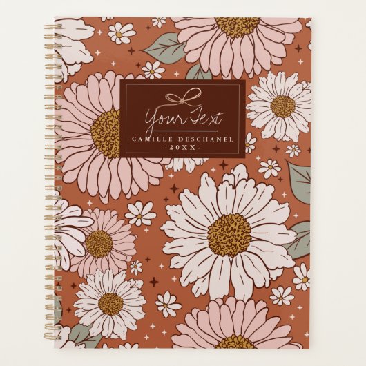 Brown Boho Retro Floral Print Personalisiert Planer (Vorderseite)
