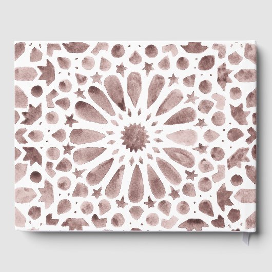 Brown Boho Wasserfarbe Mittelmeer Tile Gästebuch (Rückseite)