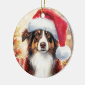 Brown Border Collie Weihnachtsmannmütze Weihnachte Keramik Ornament (Links)