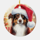 Brown Border Collie Weihnachtsmannmütze Weihnachte Keramik Ornament (Hinten)