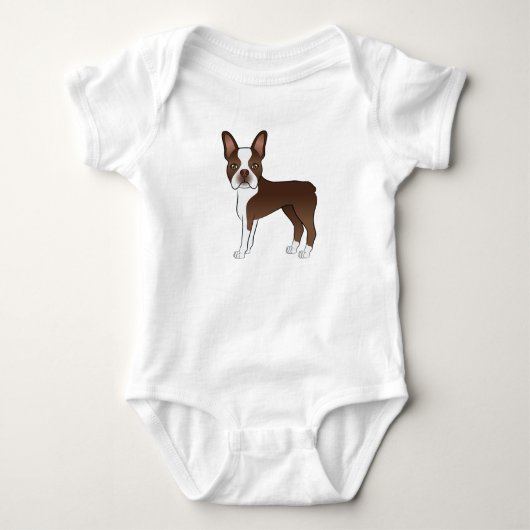 Brown Boston Terrier Adorable Cartoon Dog Design Baby Strampler (Vorderseite)