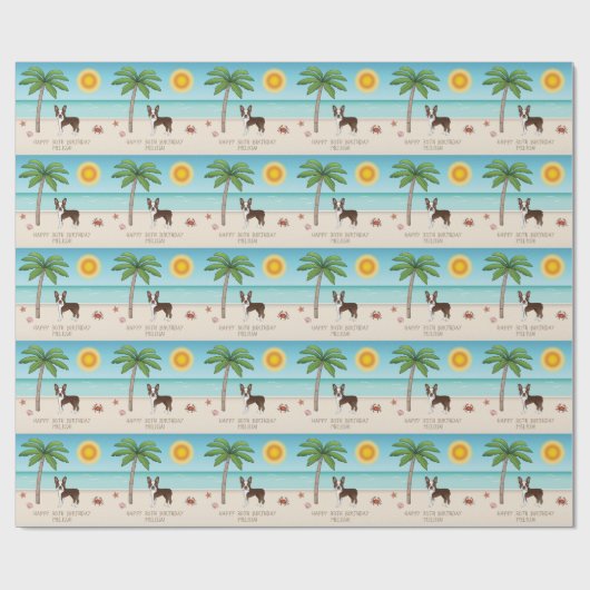 Brown Boston Terrier an einem tropischen Sommerstr Geschenkpapier (Flach)