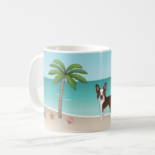Brown Boston Terrier an einem tropischen Sommerstr Kaffeetasse (Vorderseite Links)