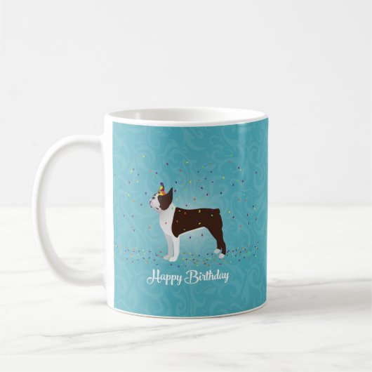 Brown Boston Terrier Birthday Design Kaffeetasse (Links)