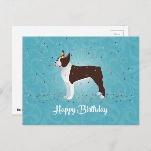 Brown Boston Terrier Birthday Design Postkarte (Vorne/Hinten)