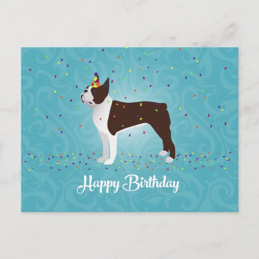Brown Boston Terrier Birthday Design Postkarte (Vorderseite)