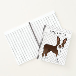 Brown Boston Terrier Cartoon Dog & Custom Text Notizblock