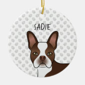 Brown Boston Terrier Cartoon Dog Head & Dog Name Keramik Ornament (Vorne)