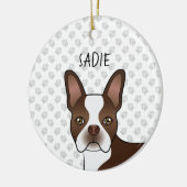 Brown Boston Terrier Cartoon Dog Head & Dog Name Keramik Ornament (Links)