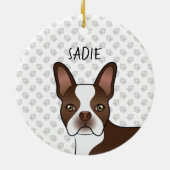 Brown Boston Terrier Cartoon Dog Head & Dog Name Keramik Ornament (Hinten)