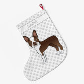 Brown Boston Terrier Cartoon Dog & Individuelle Na Großer Weihnachtsstrumpf (Rückseite (Hängend))