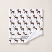 Brown Boston Terrier Cartoon Dog Muster mit Namen Badhandtuch Set (Waschlappen)