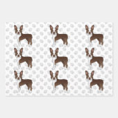 Brown Boston Terrier Cartoon Dog Pattern & Paws Geschenkpapier Set (Vorderseite 3)