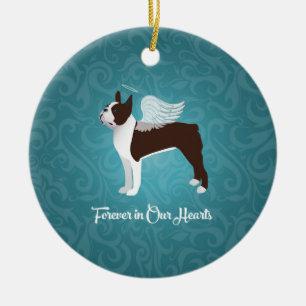 Brown Boston Terrier Dog Angel Pet Memorial Keramikornament