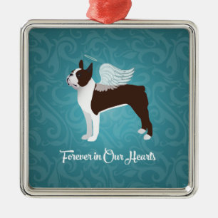 Brown Boston Terrier Dog Angel Pet Memorial Silbernes Ornament