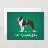 Brown Boston Terrier Feliz Naughty Dog Design Postkarte (Vorne/Hinten)