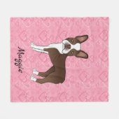 Brown Boston Terrier Hund auf rosa Herzen und Name Fleecedecke (Vorderseite (Horizontal))