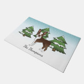 Brown Boston Terrier in einem Winterwald & Name Fußmatte (Schrägansicht)