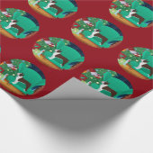 Brown Boston Terrier und das Geschenk des Weihnach Geschenkpapier (Ecke)