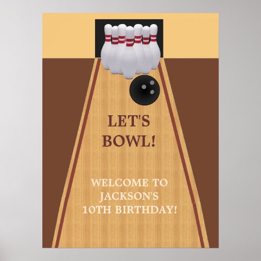 Brown Bowling Birthday Party Poster (Vorne)