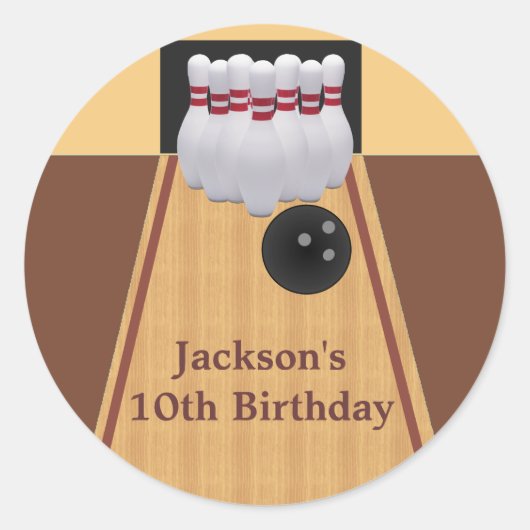 Brown Bowling Birthday Party Sticker (Vorderseite)