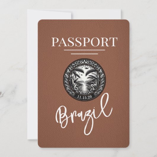 Brown Brazil Passport Save the Date (Vorderseite)