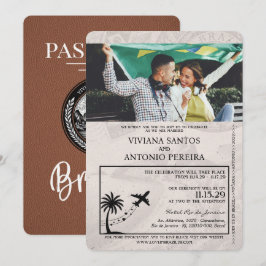 Brown Brazil Passport Wedding Einladung