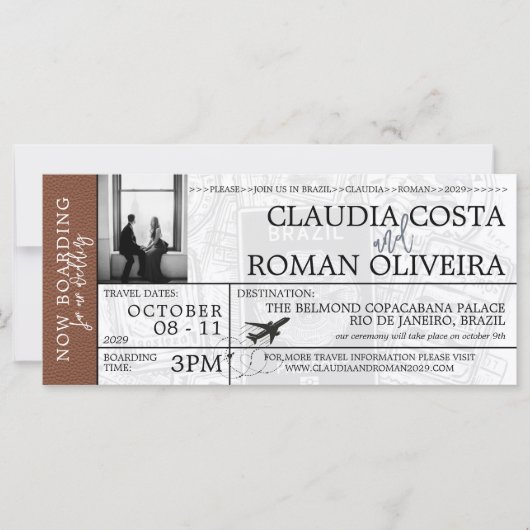 Brown Brazil Wedding Boarding Pass (Vorderseite)