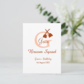 Brown broom Squad Geburtstagsname Pfirsichmonogram Postkarte (Stehend Vorderseite)