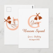 Brown broom Squad Geburtstagsname Pfirsichmonogram Postkarte (Vorne/Hinten)