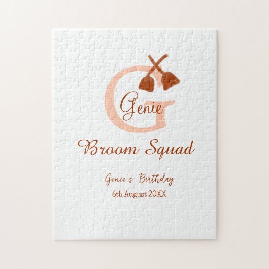 Brown broom Squad Geburtstagsname Pfirsichmonogram Puzzle (Vertikal)