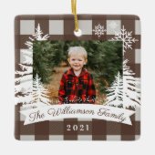 Brown Buffalo Kariert Rustic Pine Trees Family Fot Keramikornament (Vorderseite)