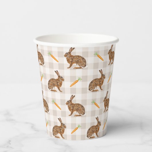 Brown Bunnies And Carrots Rustic Rabbit Pattern Pappbecher (Rückseite)