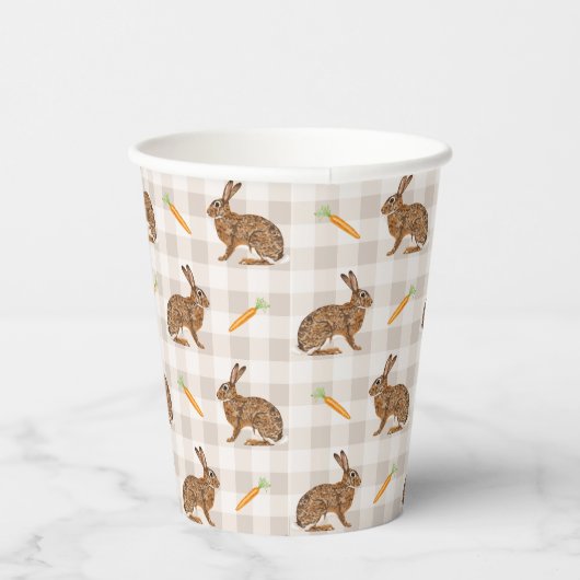 Brown Bunnies And Carrots Rustic Rabbit Pattern Pappbecher (Rechts)