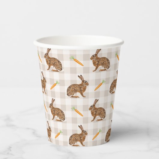 Brown Bunnies And Carrots Rustic Rabbit Pattern Pappbecher (Vorderseite)