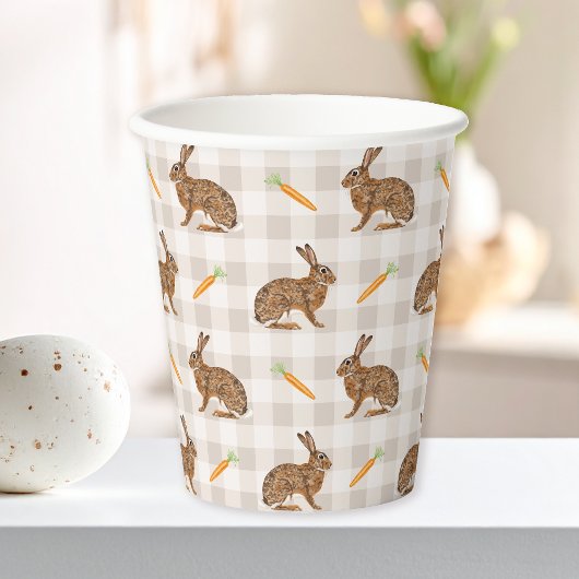 Brown Bunnies And Carrots Rustic Rabbit Pattern Pappbecher