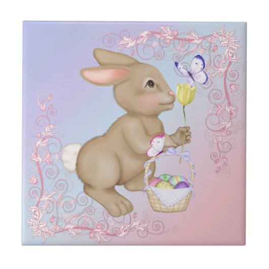 Brown Bunny and Egge Basket Fliese (Vorderseite)