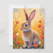 Brown Bunny Floral Field Animal Painting Card (Vorderseite)