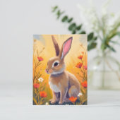 Brown Bunny Floral Field Animal Painting Card (Stehend Vorderseite)