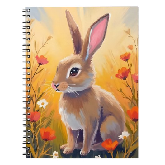 Brown Bunny Floral Field Animal Painting Notizblock (Vorderseite)
