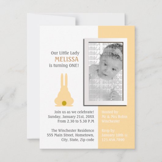 Brown Bunny Foto Geburtstag Einladung (Vorderseite)