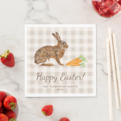 Brown Bunny Hare And Carrots Happy Easter Beige Serviette (Beispiel)