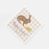 Brown Bunny Hare And Carrots Happy Easter Beige Serviette (Ecke)