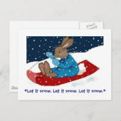 Brown Bunny on Sled Feiertagspostkarte (Vorne/Hinten)