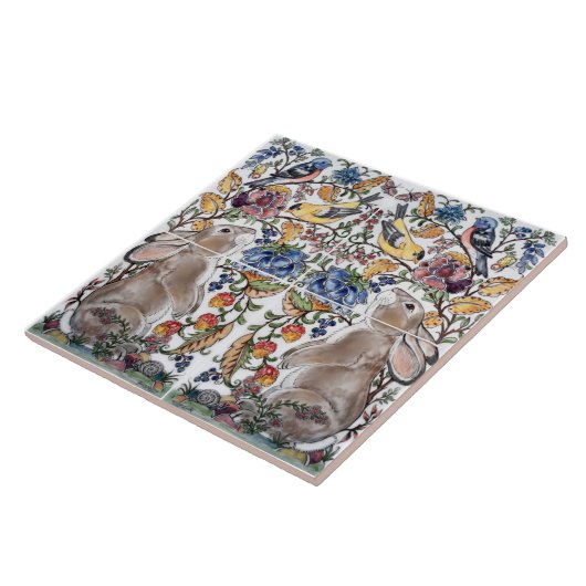 Brown Bunny Rabbit Bird Hübsches Jacobsdesign Fliese (Seite)