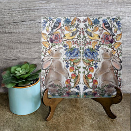 Brown Bunny Rabbit Bird Hübsches Jacobsdesign Fliese