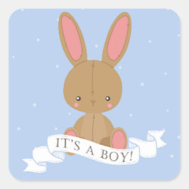 Brown Bunny Rabbit Es ist ein Junge! Babyparty Quadratischer Aufkleber