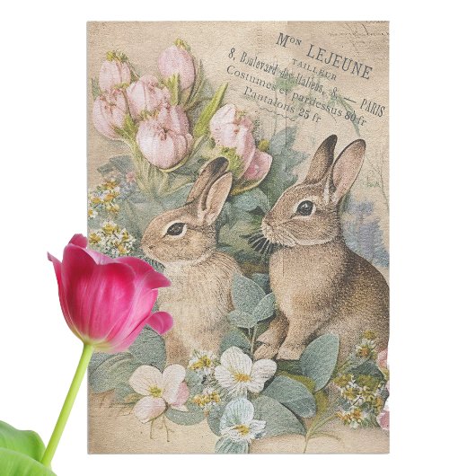 Brown Bunny Rabbit Floral Shabby Französisch Decou Seidenpapier