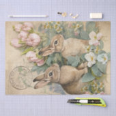 Brown Bunny Rabbit Floral Shabby French Postmark Seidenpapier (Handwerk)