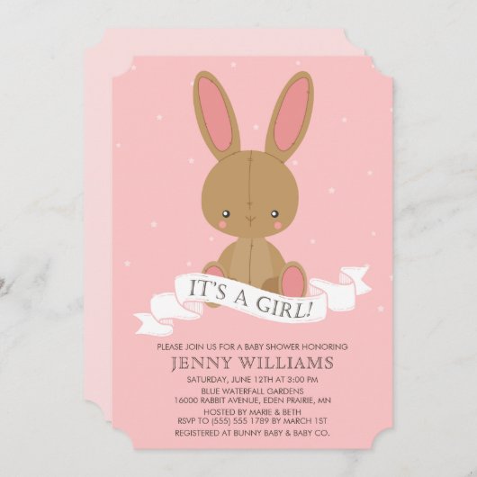 Brown Bunny Rabbit Girl Babydusche einladen Einladung (Vorne/Hinten)